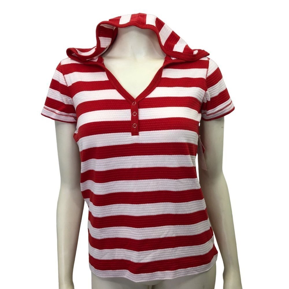 STYLE & CO SPORT  KNIT HOODED STRIPED‎ TOP SM NEW WITH TAG
